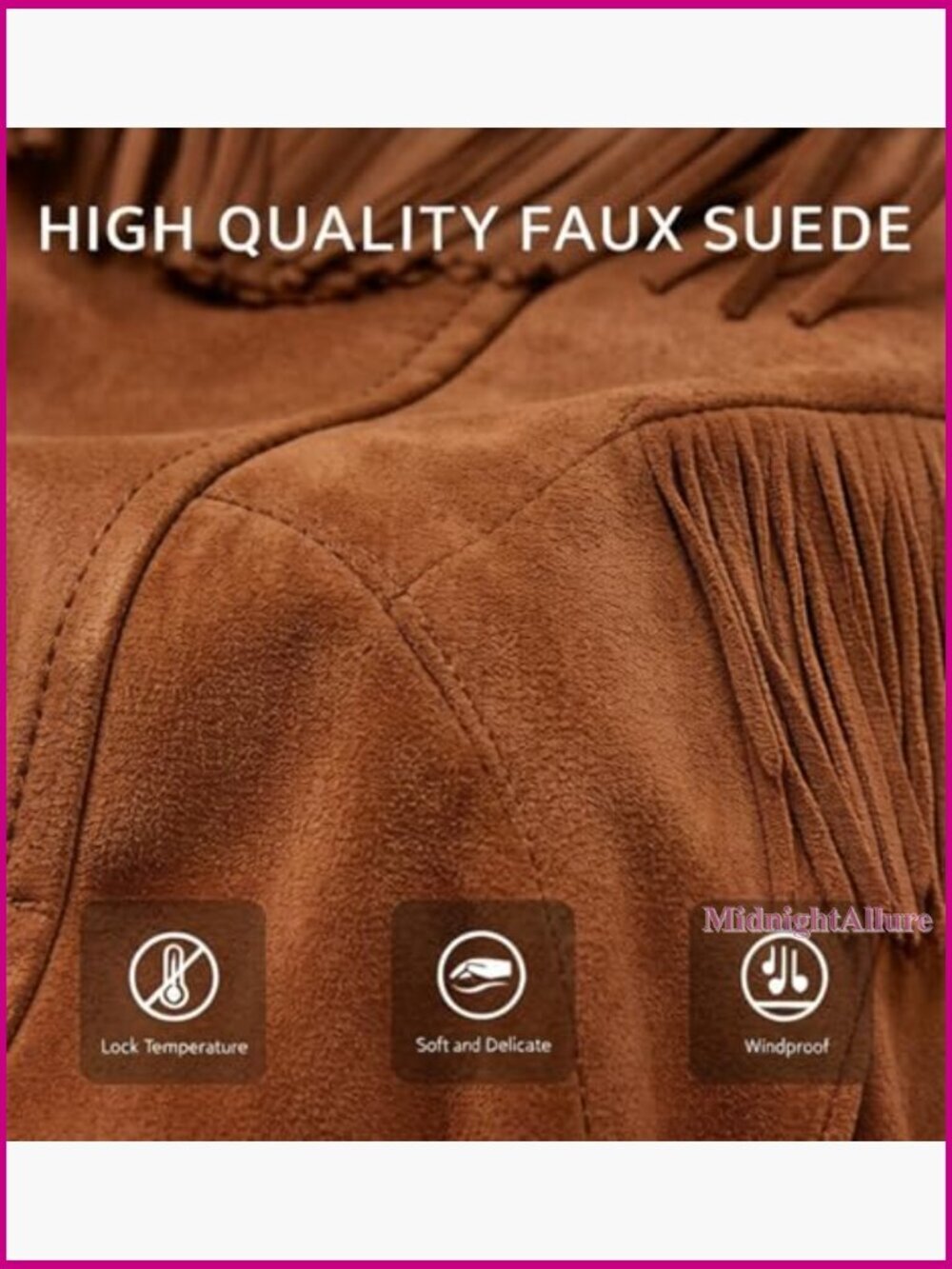 Short Faux Leather Moto Jacket with Tassel Trim and Belt - Picture 5 of 7